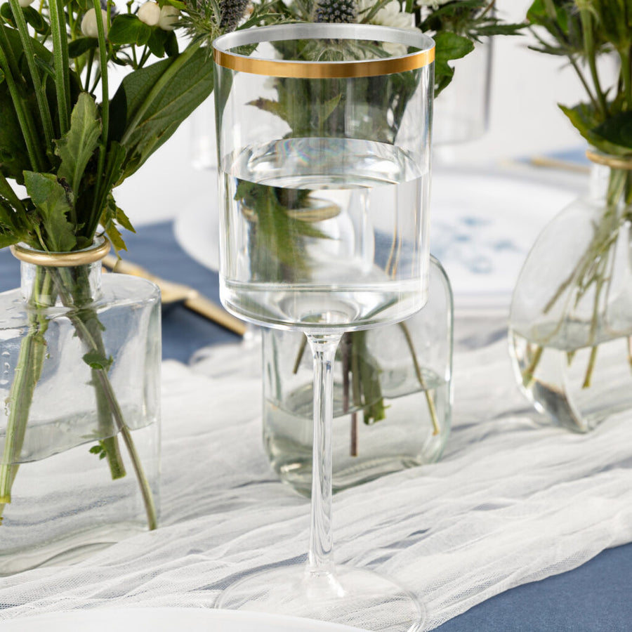 Square Wine Glass with Gold Rim - 5 Count - The Closeout Connection