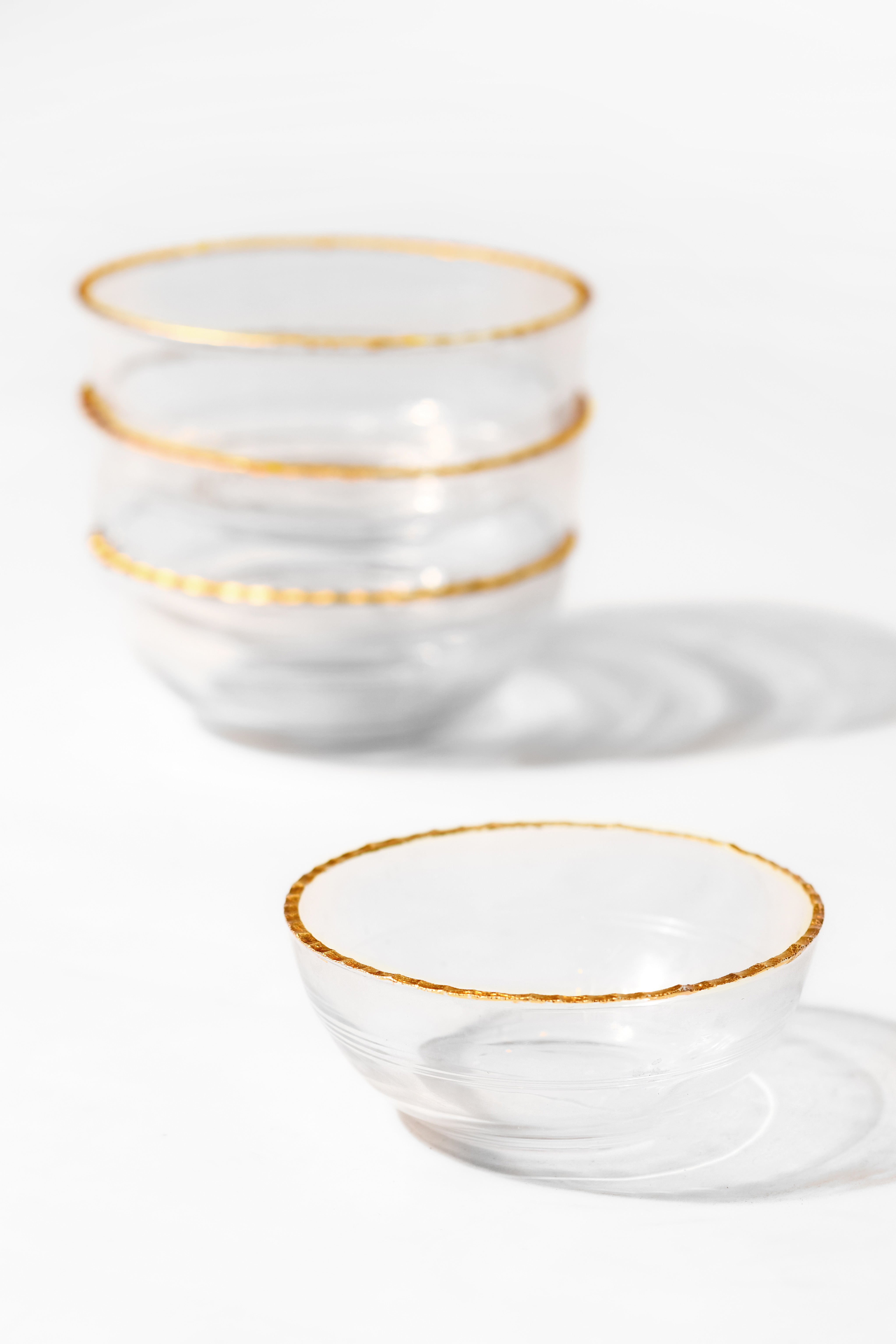 Clear Glass Bowl with Gold Rim 8"