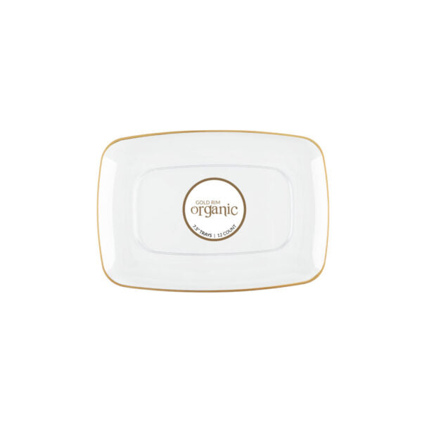 Organic Clear/Gold Rim Rectangle Tray 7.5″ - 12 Count - The Closeout Connection