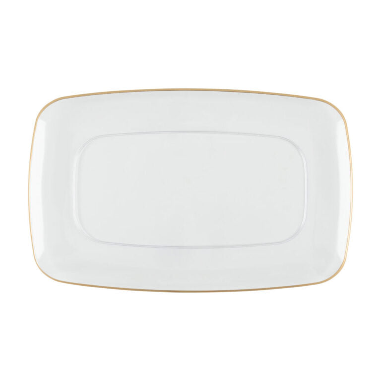 OrganicClear/Gold Rim Rectangle Tray 9.5″ - 10 Count - The Closeout Connection