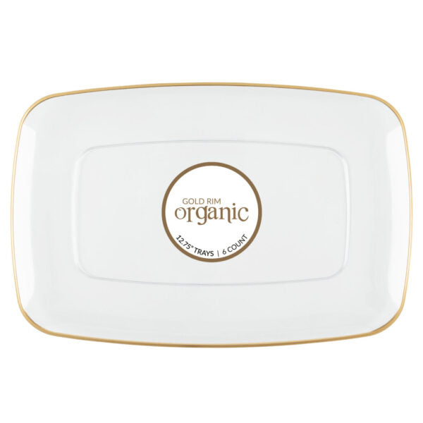 Organic Rectangle Tray Clear/Gold Rim 12.75″ - 6 Count - The Closeout Connection