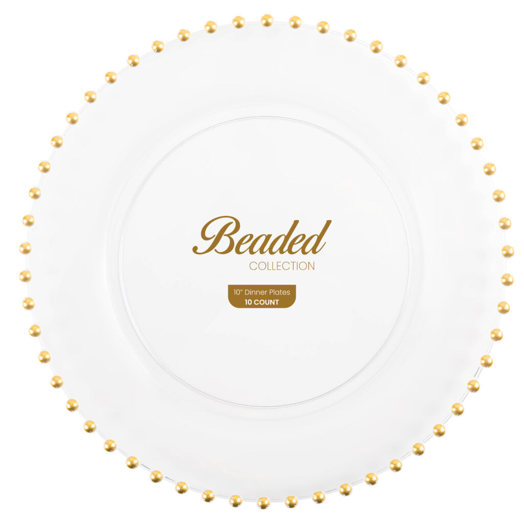 Beaded Collection Clear and Gold 10" Dinner Plates#Color_Clear Gold