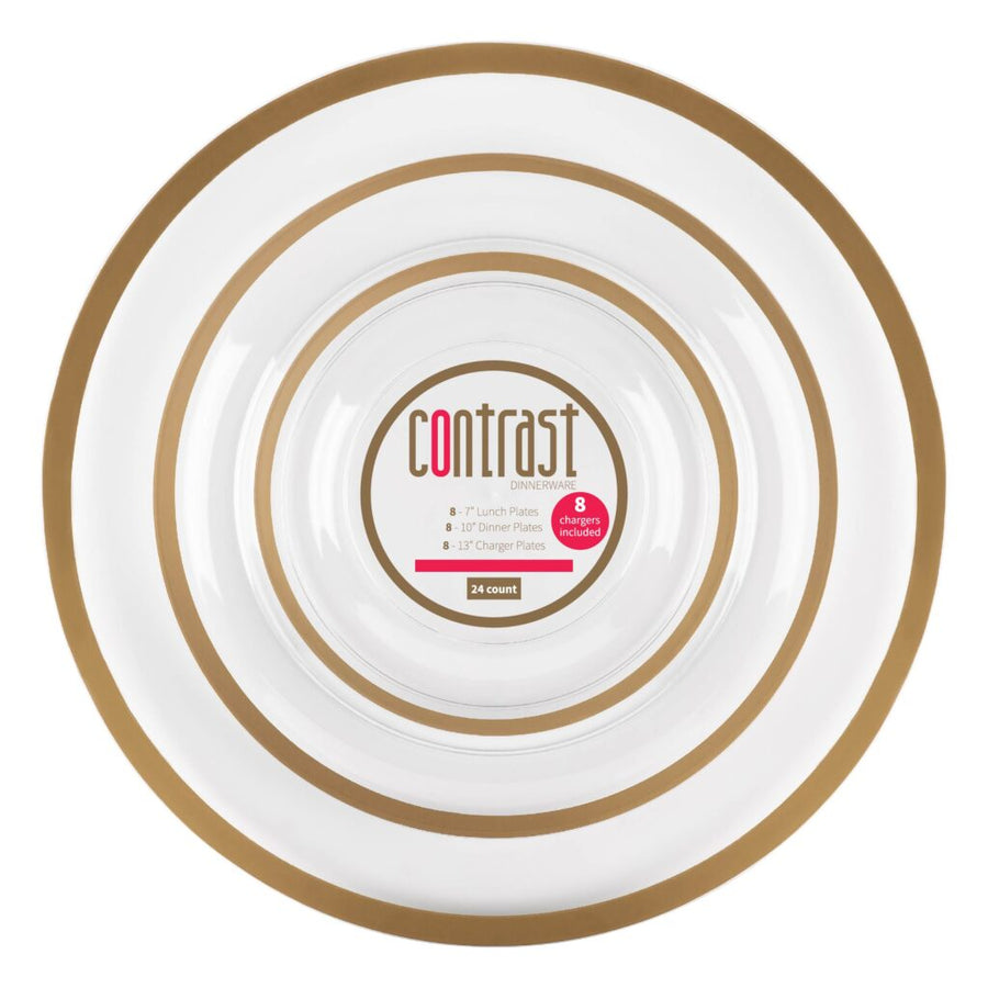 Contrast Combo Plates Clear Gold Rim - 24 Count - The Closeout Connection