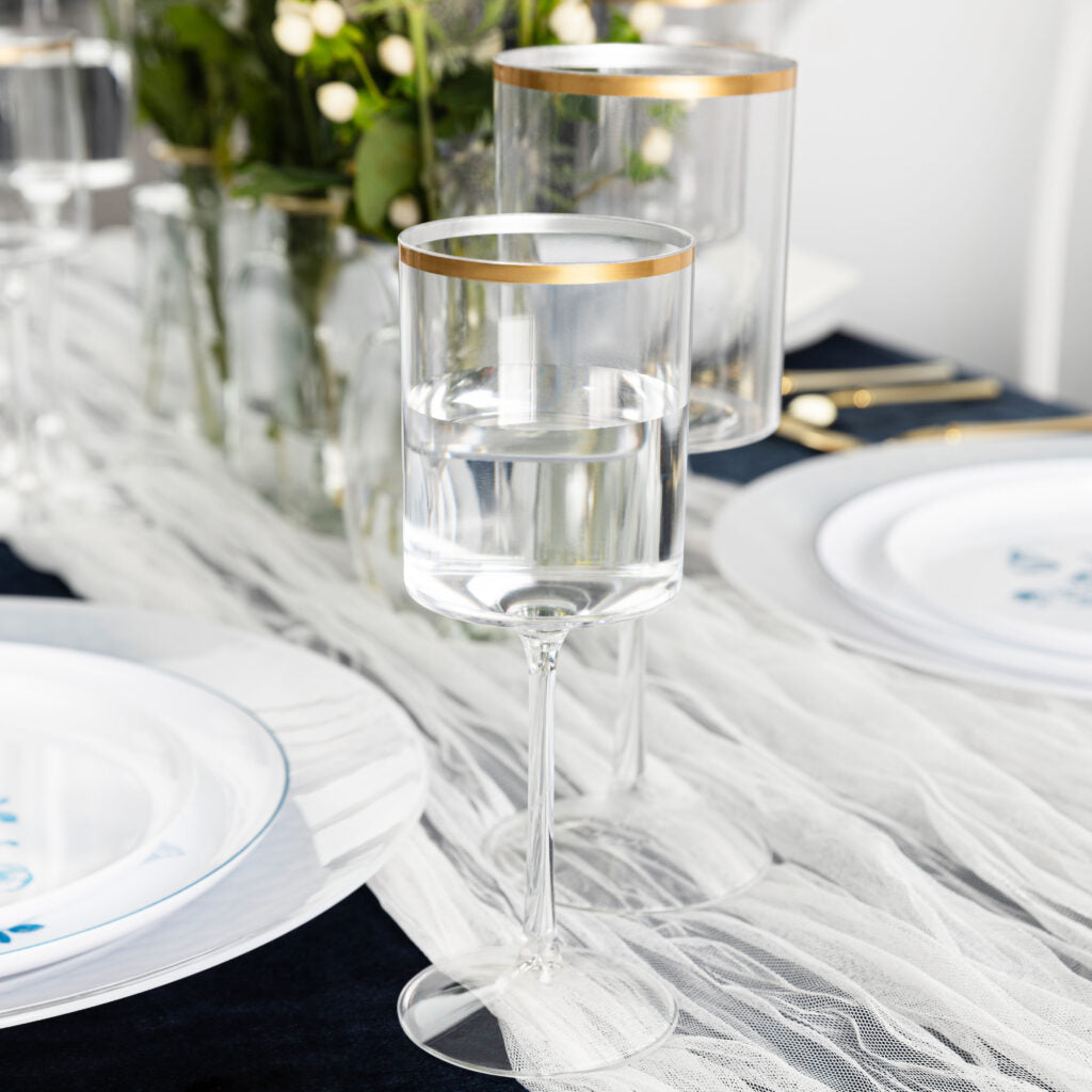 Square Wine Glass with Gold Rim - 5 Count
