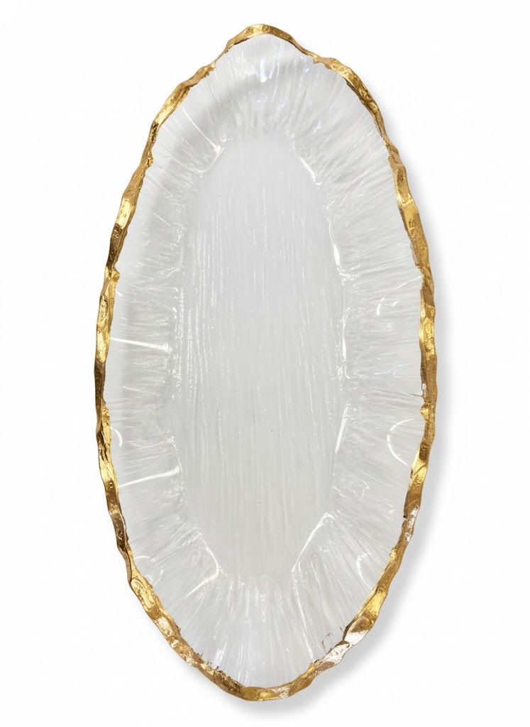 Oval Clear Glass Plate with Gold Rim
