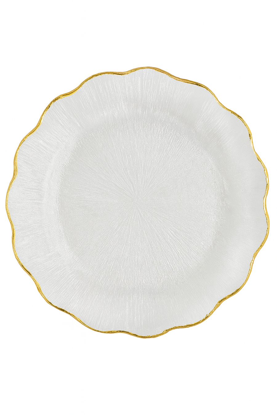 Large Round Clear Glass Plate with Gold Rim - The Closeout Connection