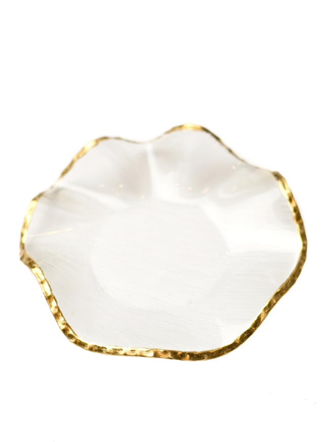 Round Clear Glass Plate with Gold Rim