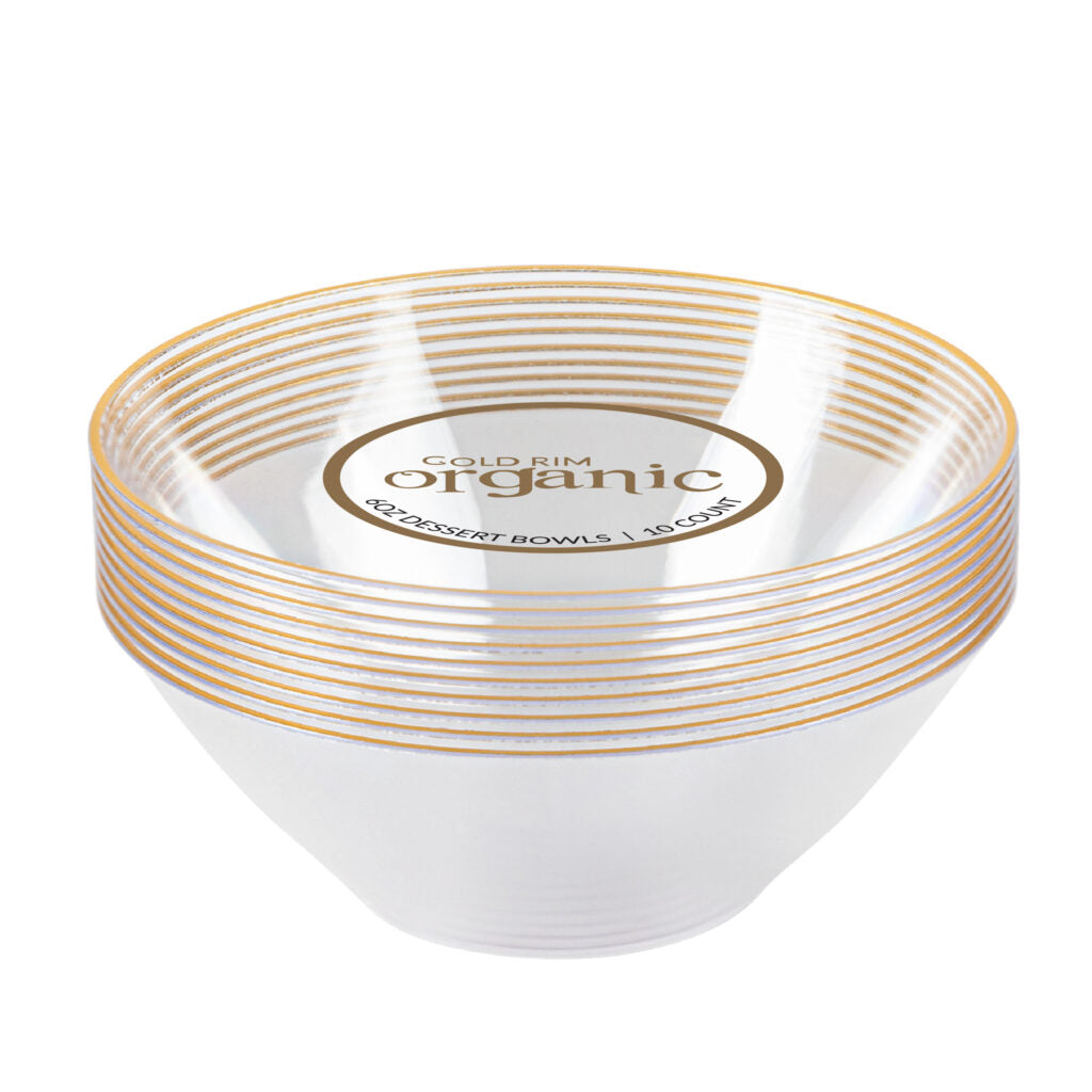 Clear Gold Rim Organic Collection 6oz Dessert Bowls - The Closeout Connection