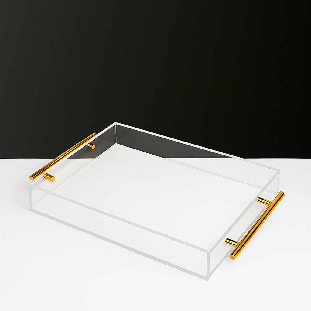 Clear Serving Tray with Gold Handles