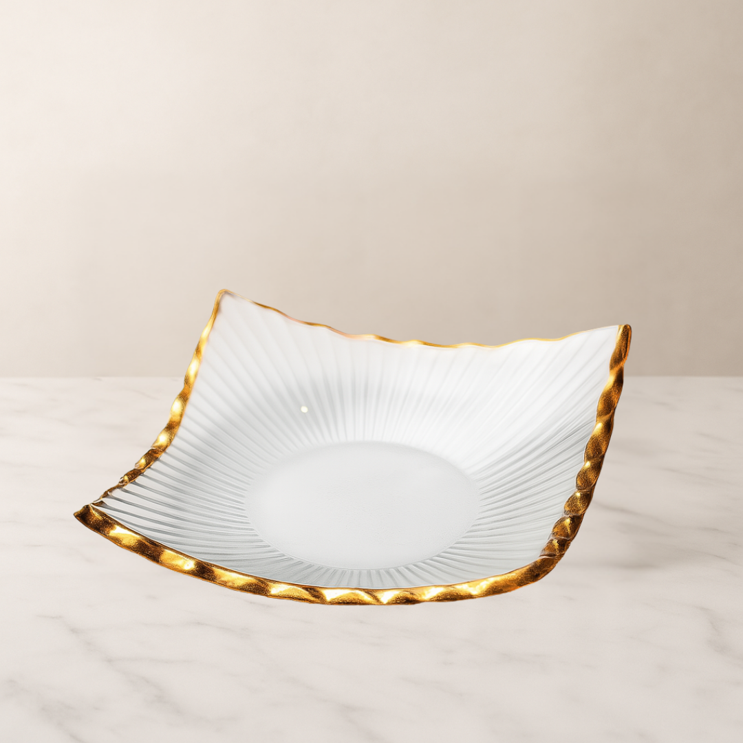 Clear Square Glass Tray with Gold Rim