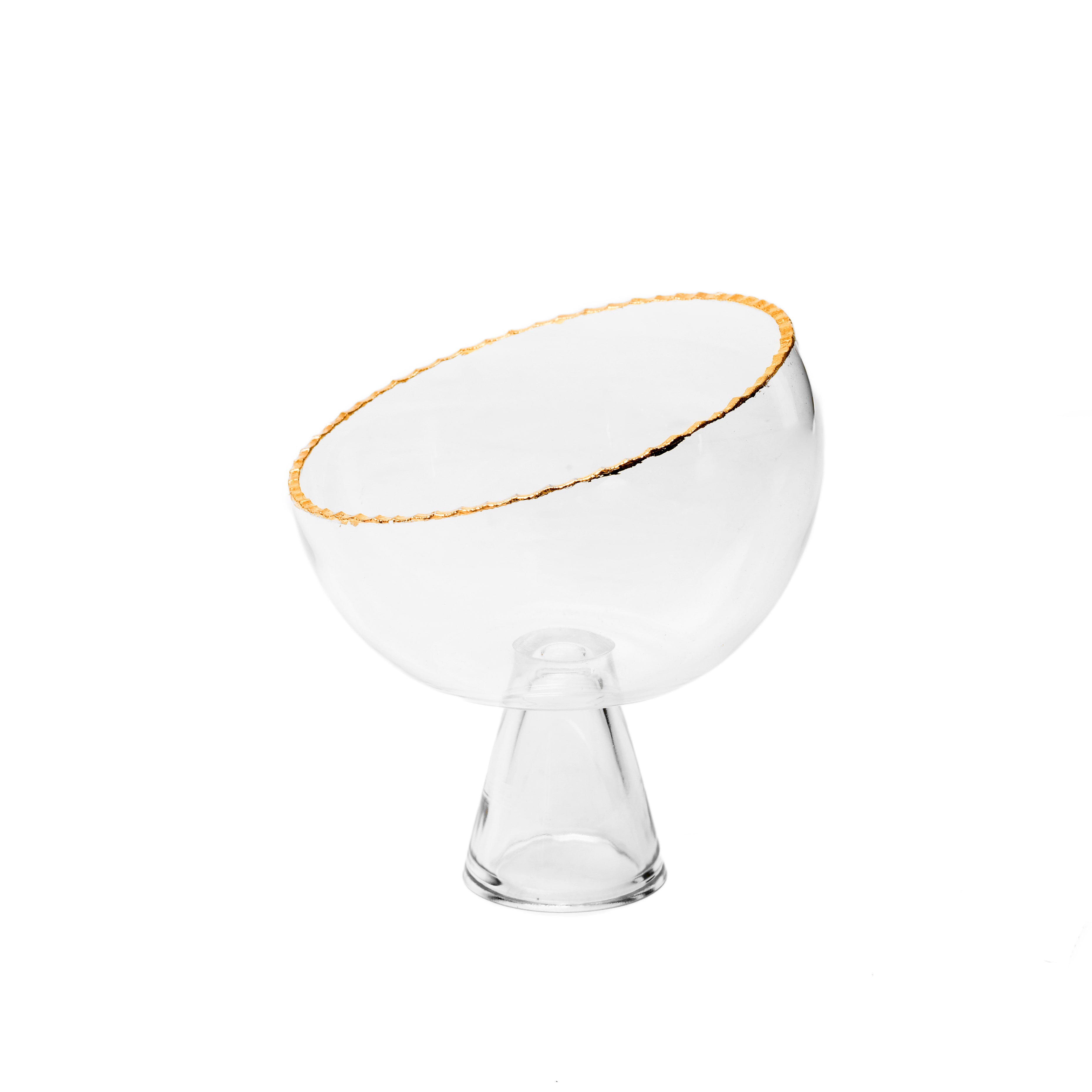 Glass Candy Bowl with Gold Rim and Clear Stand