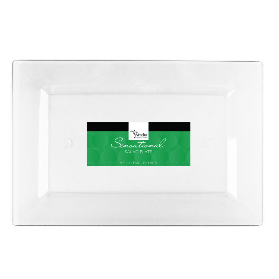 The Rectangle Splendid Clear/White Heavy Duty Plastic Plates- 10 count - The Closeout Connection