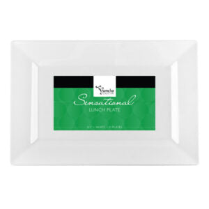 The Rectangle Splendid Clear/White Heavy Duty Plastic Plates- 10 count - The Closeout Connection