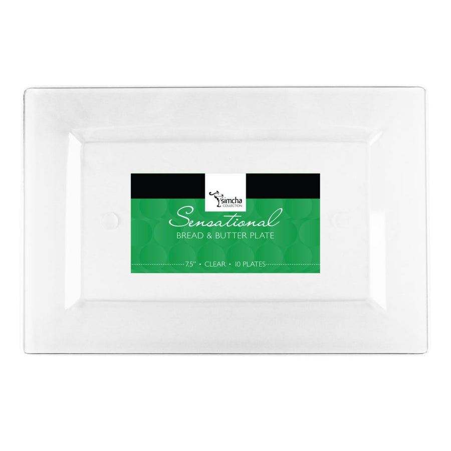 The Rectangle Splendid Clear/White Heavy Duty Plastic Plates- 10 count - The Closeout Connection