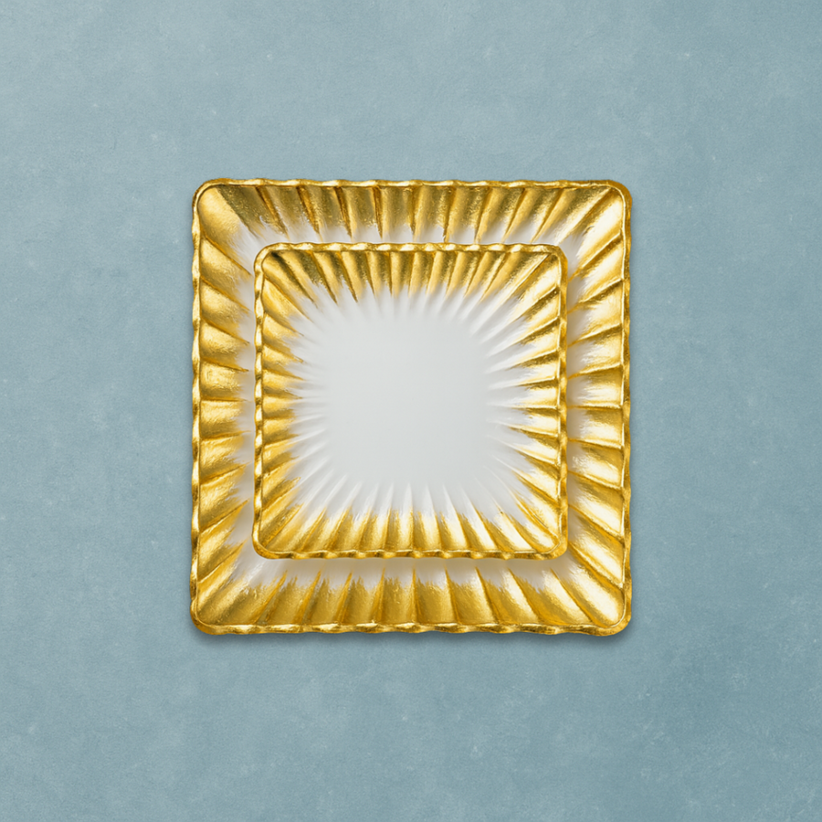 Clear Square Glass Tray with Gold Rim Lifted Edges - The Closeout Connection