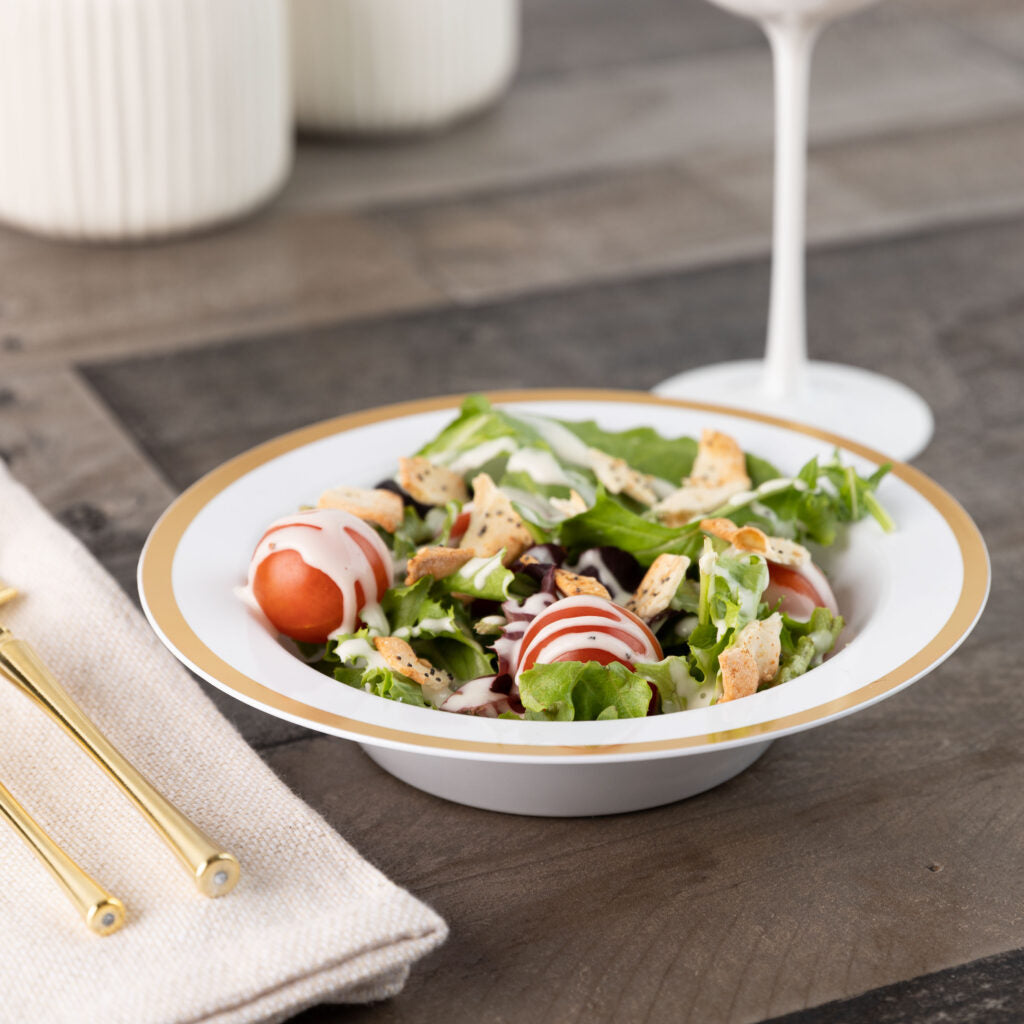 Contrast Soup Bowls White Gold Rim - 10 Count