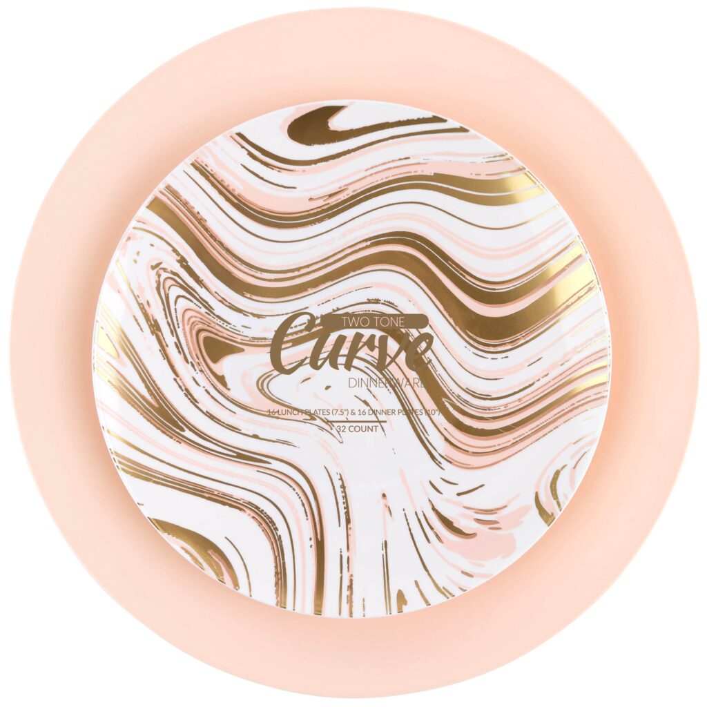 Curve Dinnerware Combo 7.5″ & 10″ Plates White/Gold/Pink - 32 Count