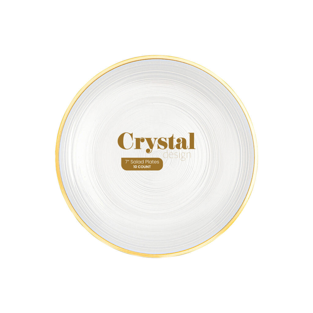 Crystal Design Pearl/Gold Rim 7 inch Salad Plates - The Closeout Connection