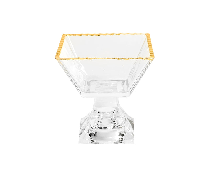 Monte Carlo Square Gold Rimmed Pedestal Dessert Cups - 6oz - The Closeout Connection