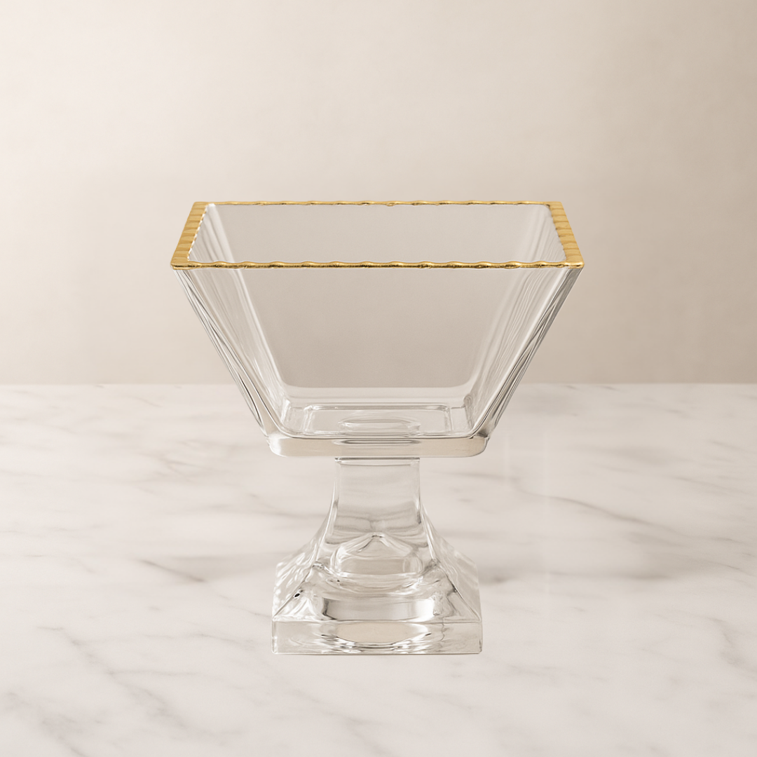 Monte Carlo Square Gold Rimmed Pedestal Dessert Cups - 6oz