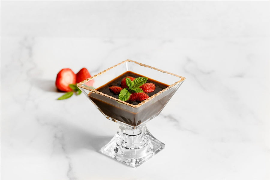 Monte Carlo Square Gold Rimmed Pedestal Dessert Cups - 6oz - The Closeout Connection