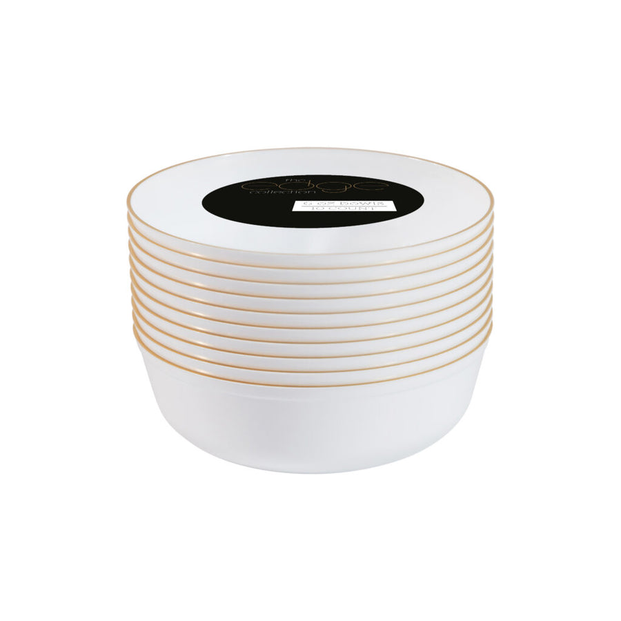 White with Gold Rim Bowls - 10 Count - The Closeout Connection