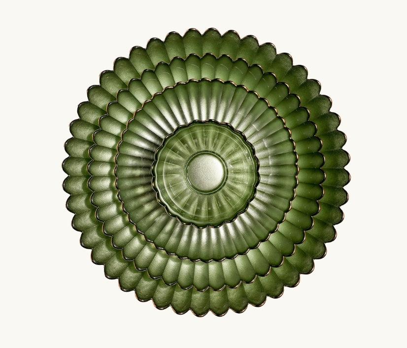 Emerald Green Glass Dinnerware Plate and Bowl Set