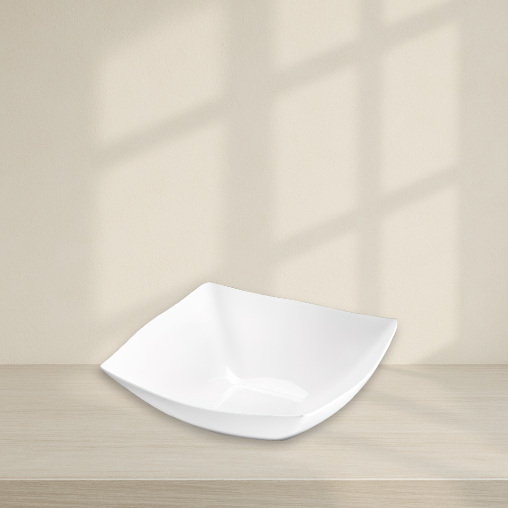 Fancy Square White Plastic Serving Bowls- 4 Count