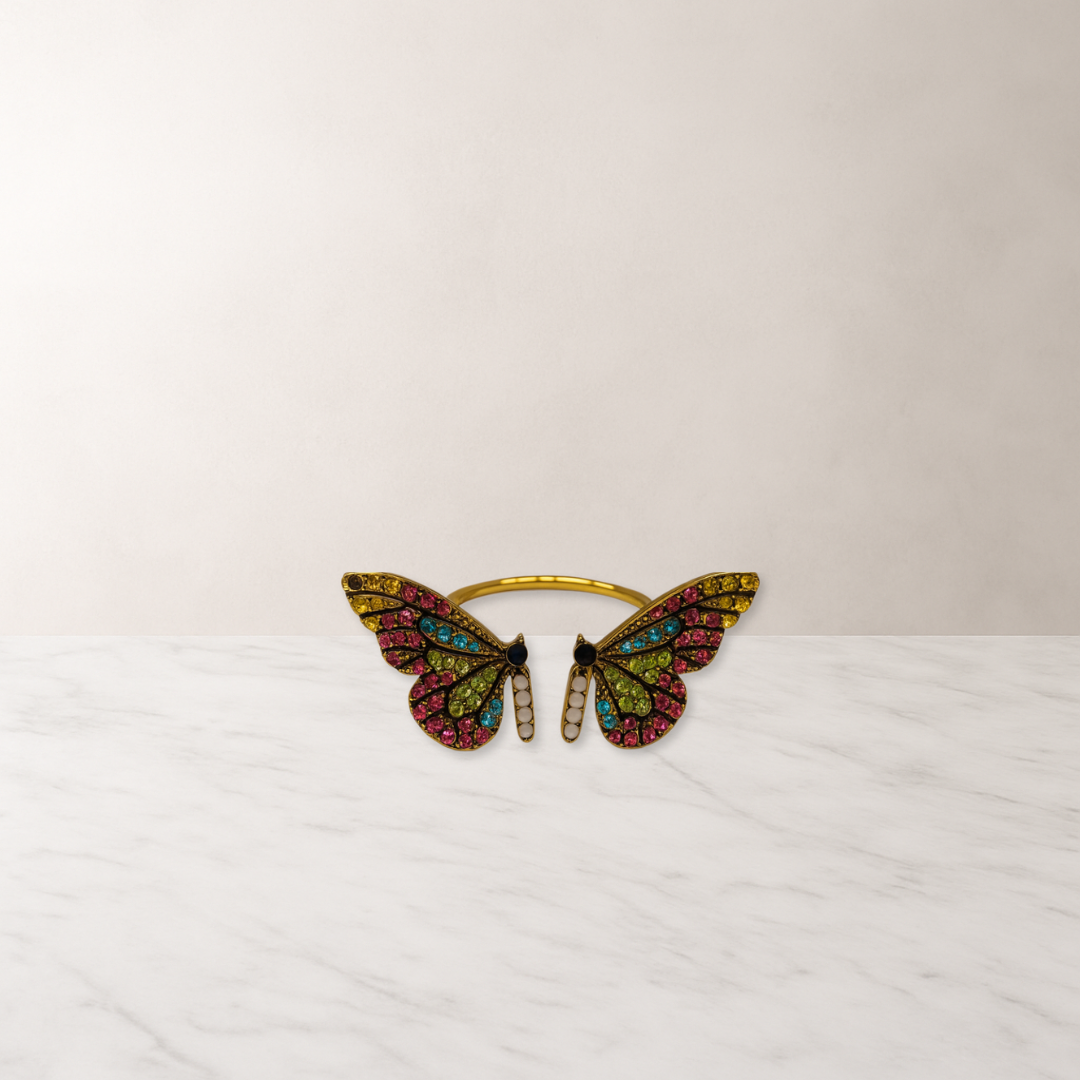 Gilded Multicolored Butterfly Napkin Ring - 4 Count