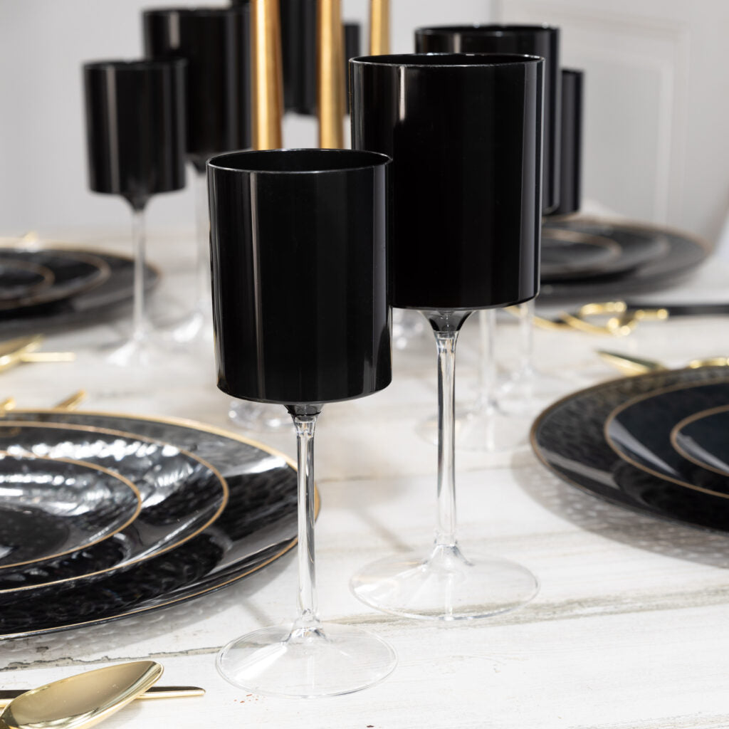 Two Tone Wine Glass Black/Clear 5 Count