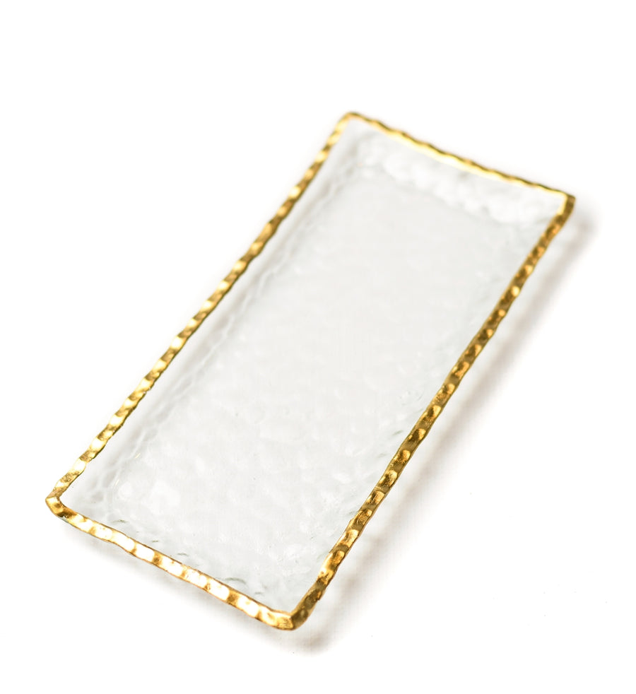 Clear Rectangular Glass Tray with Gold Rim - SM - The Closeout Connection