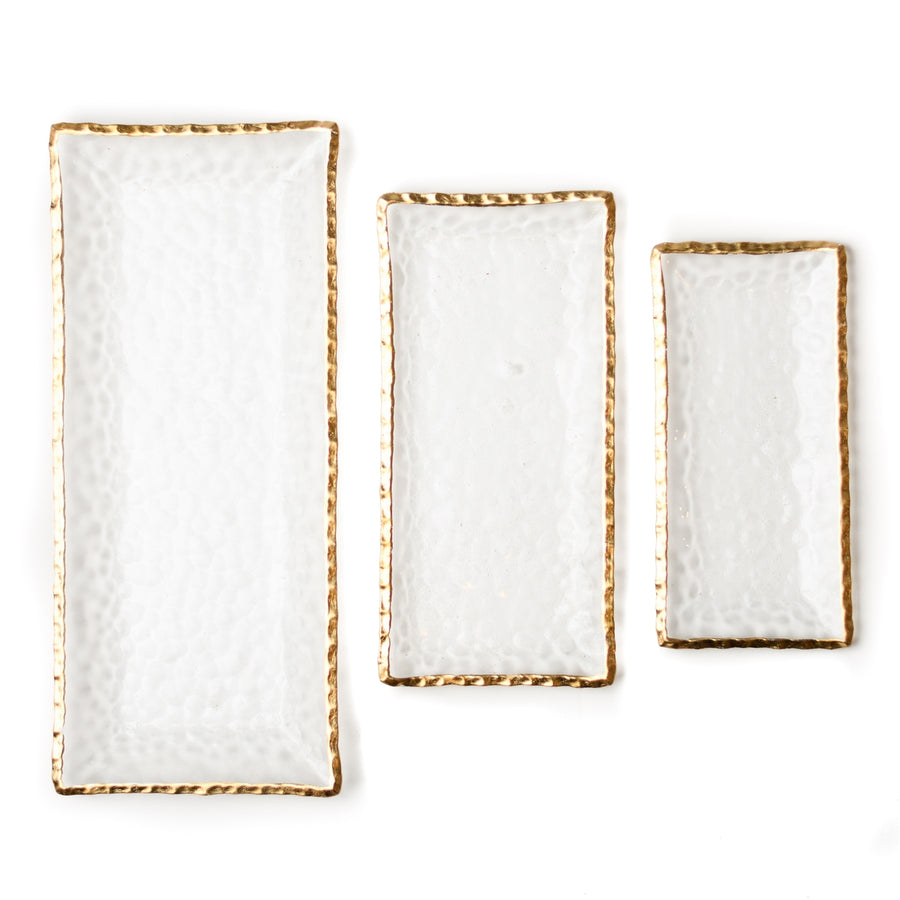 Clear Rectangular Glass Tray with Gold Rim - SM - The Closeout Connection