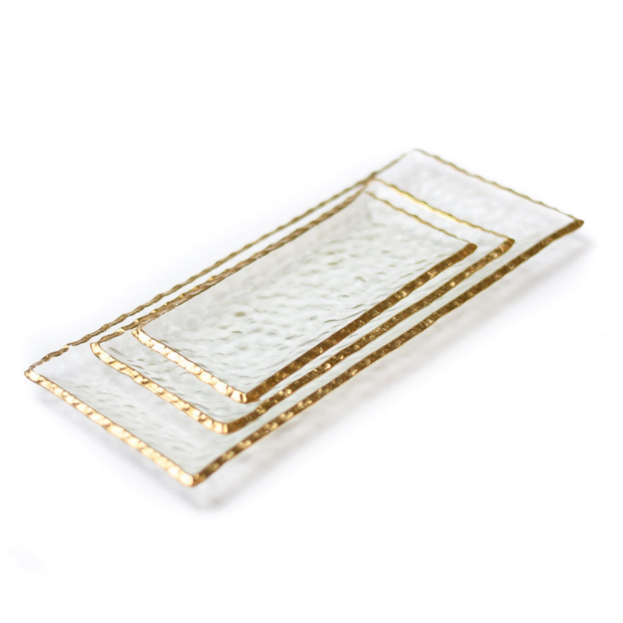 Clear Rectangular Glass Tray with Gold Rim - SM - The Closeout Connection