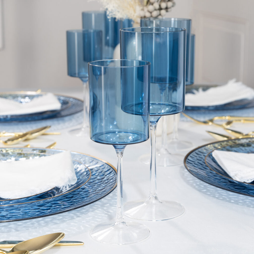 Two Tone Wine Glass 14oz Blue/Clear- 5 Count