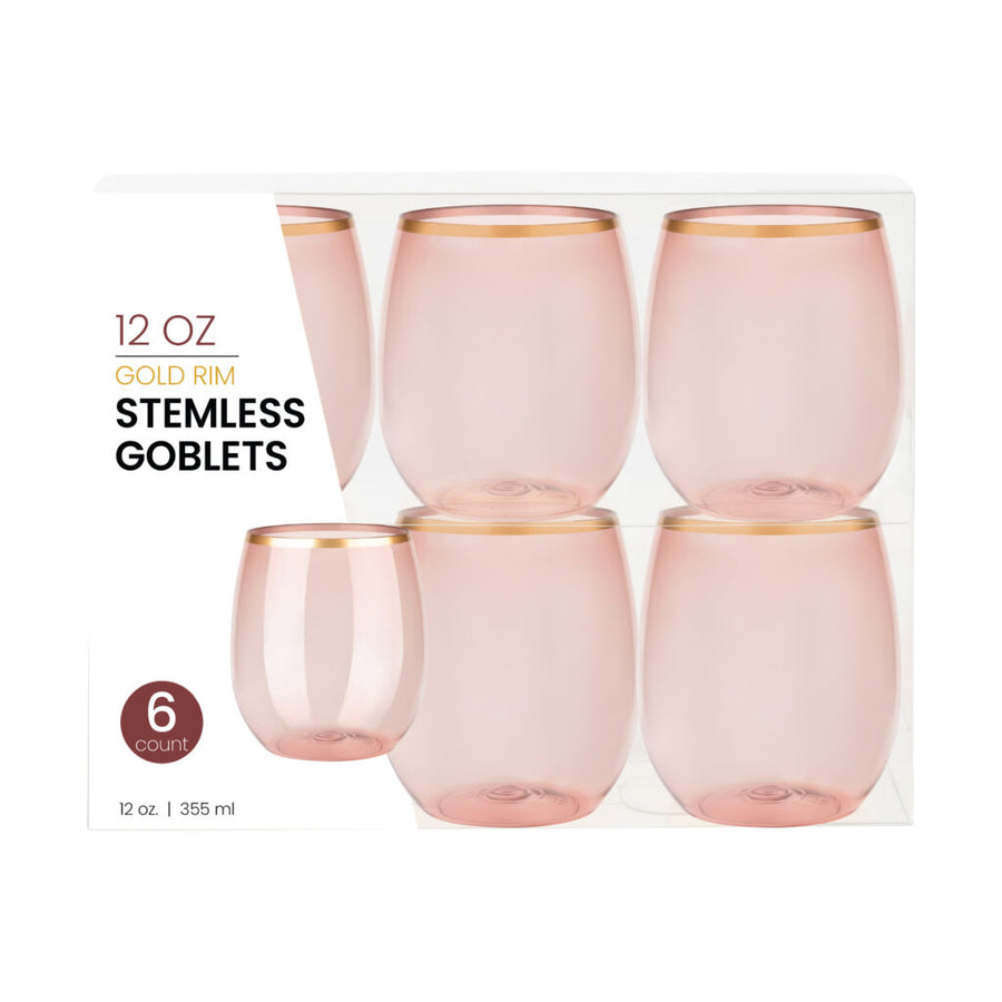 Stemless Goblets 12 oz Rose - Count - The Closeout Connection