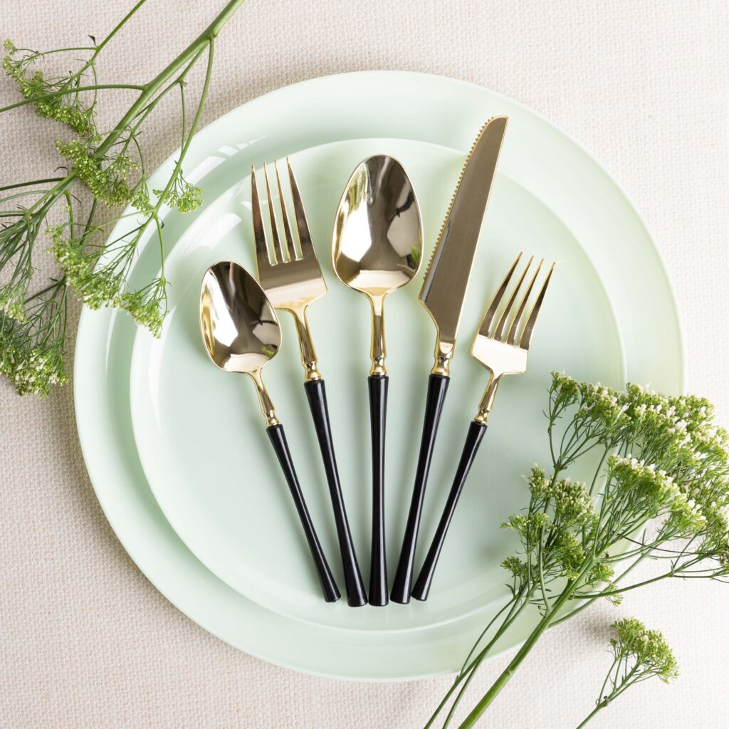 Gold and Black Salad Forks - 20 Count