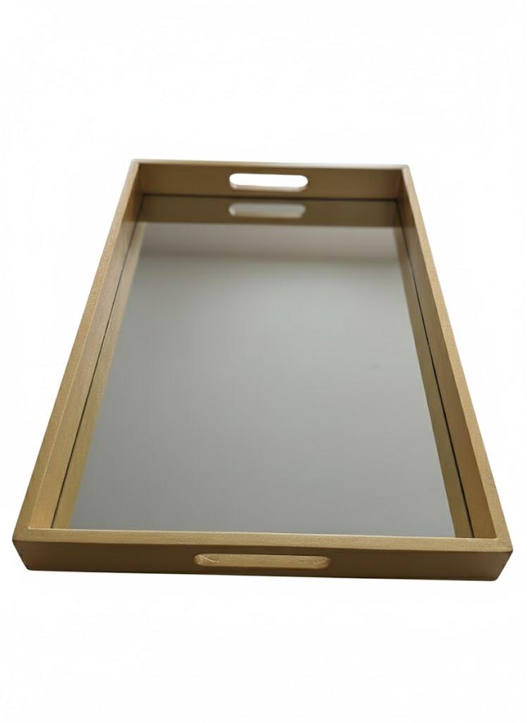Gold Glass Bottom Tray With Handle - The Closeout Connection