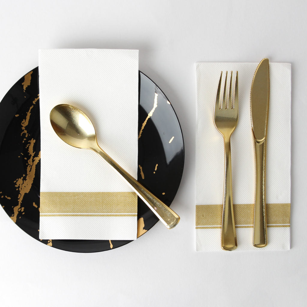 Cloth-Like Dinner Napkins with Border - The Closeout Connection#Color_Gold