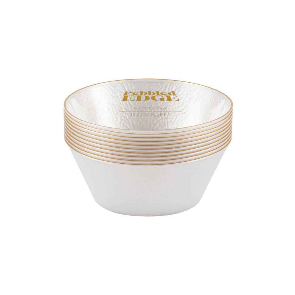 Edge Pebbled 6 oz Bowls Pearl/Gold Rim - 10 Count