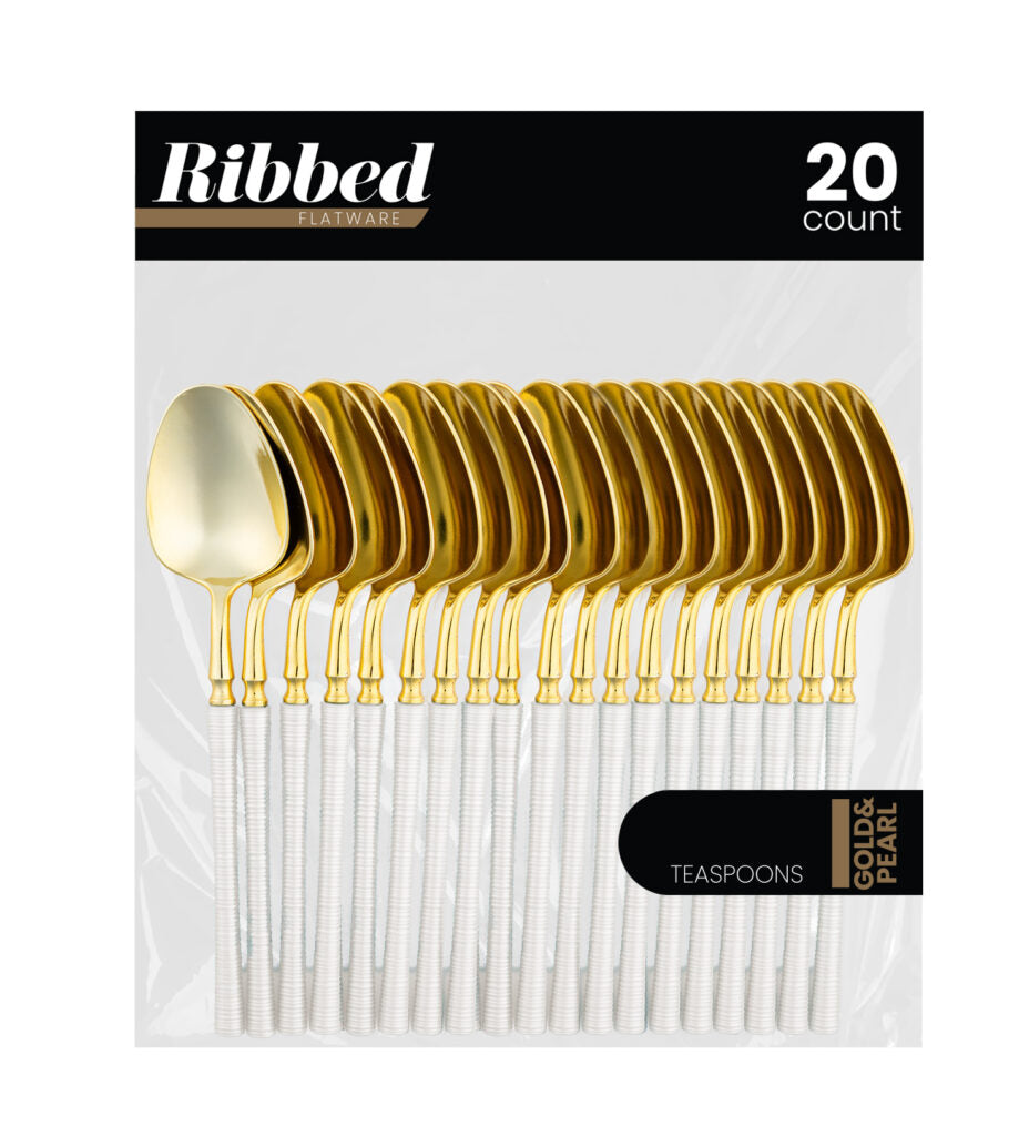 Ribbed Flatware Pearl/Gold Teaspoons - 20 Count - The Closeout Connection#Color_Pearl/Gold#Type_Teaspoons - 20 Count