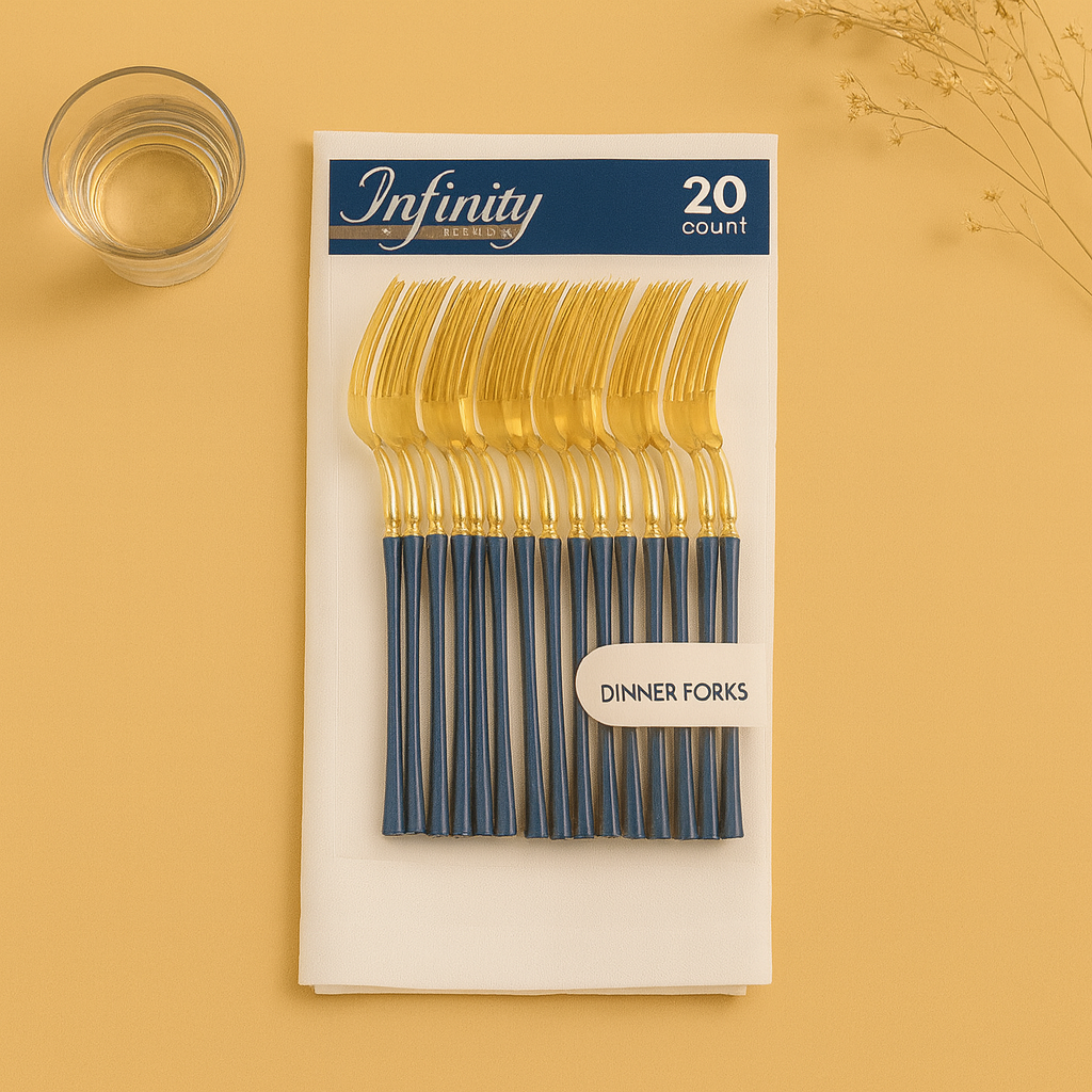 Gold and Navy Dinner Forks- 20 Count