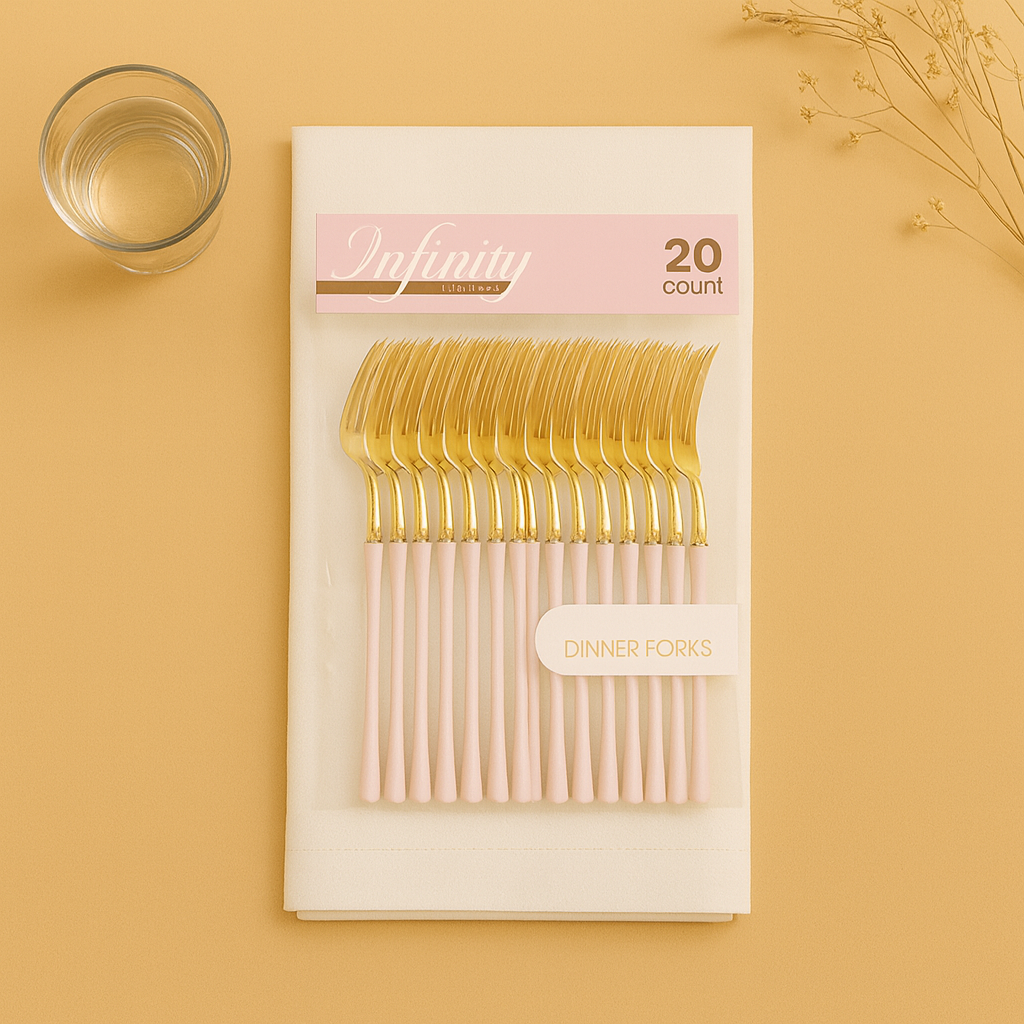 Gold and Pink Dinner Forks - 20 Count