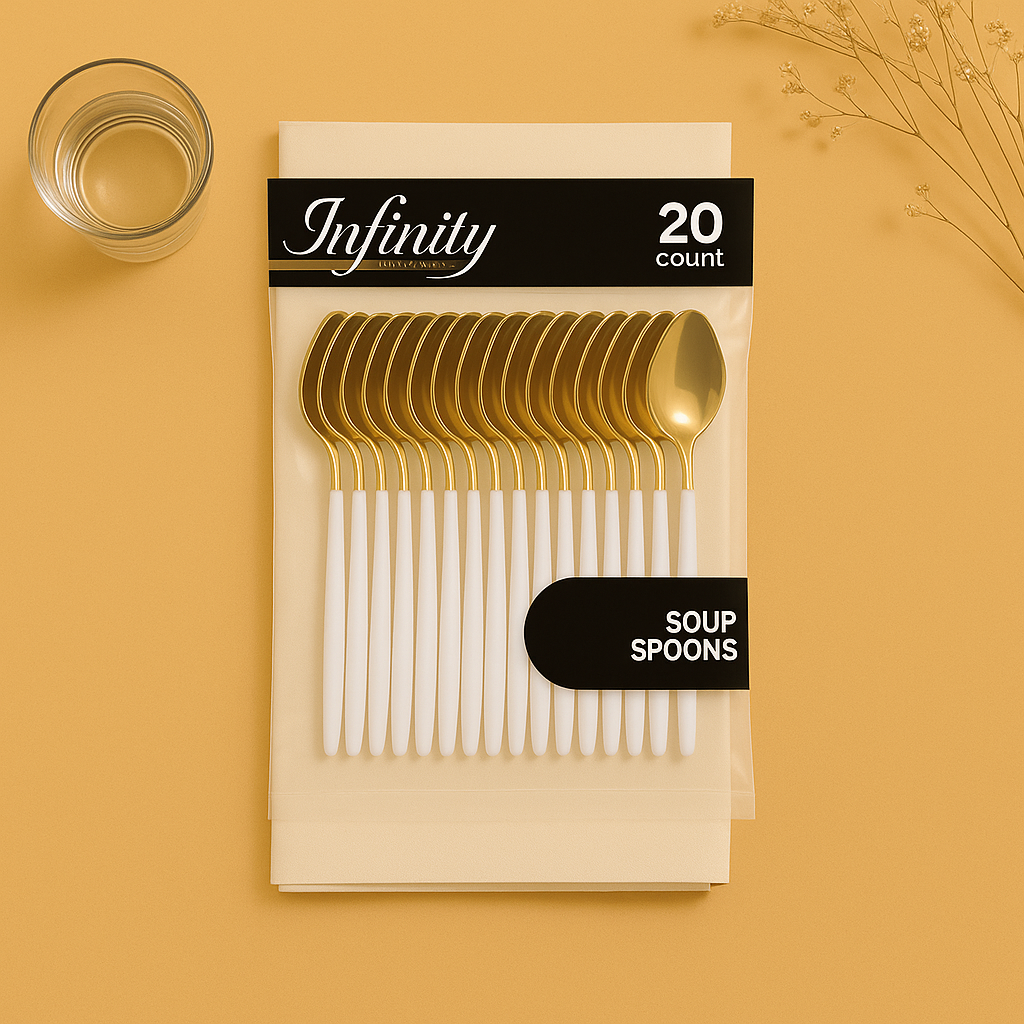 Gold and White Soup Spoons- 20 Count