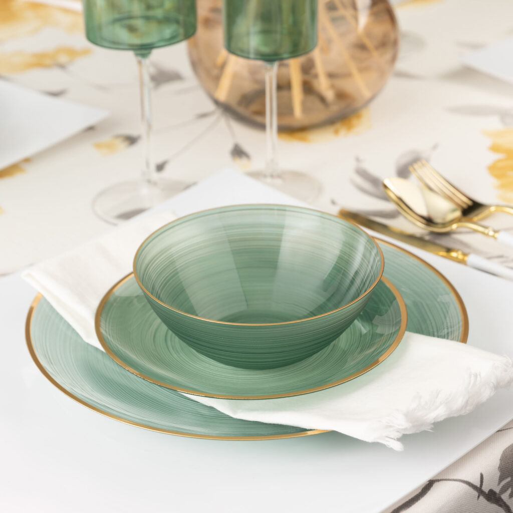 Crystal Design Bowls Green Transparent with Gold Rim