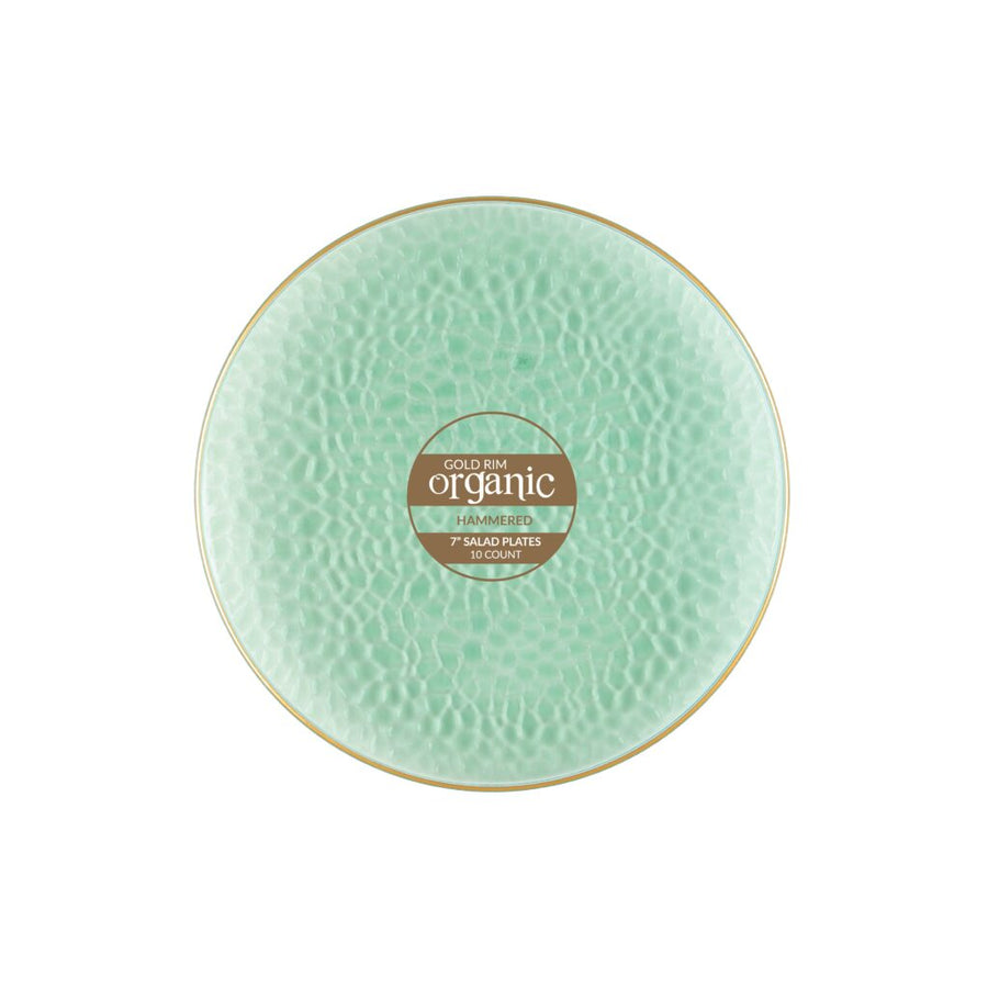 Organic Hammered Plates Gold Rim - 10 Count - Green