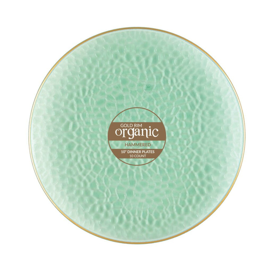Organic Hammered Plates Gold Rim - 10 Count - Green