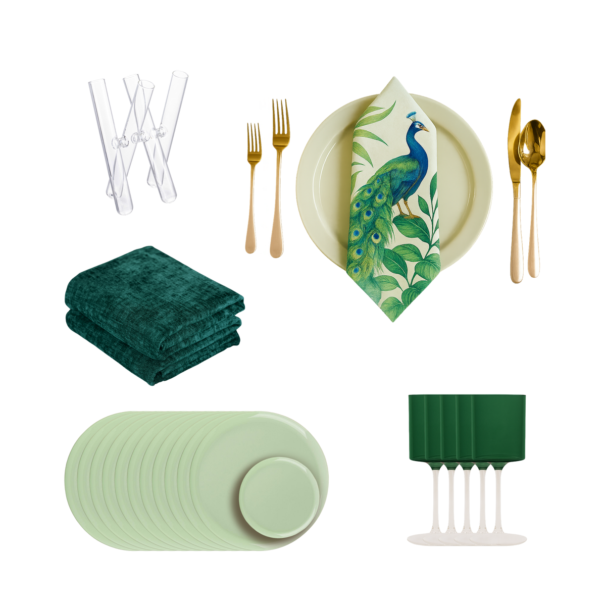 154 Piece - Emerald Noir Scape 10 Guests