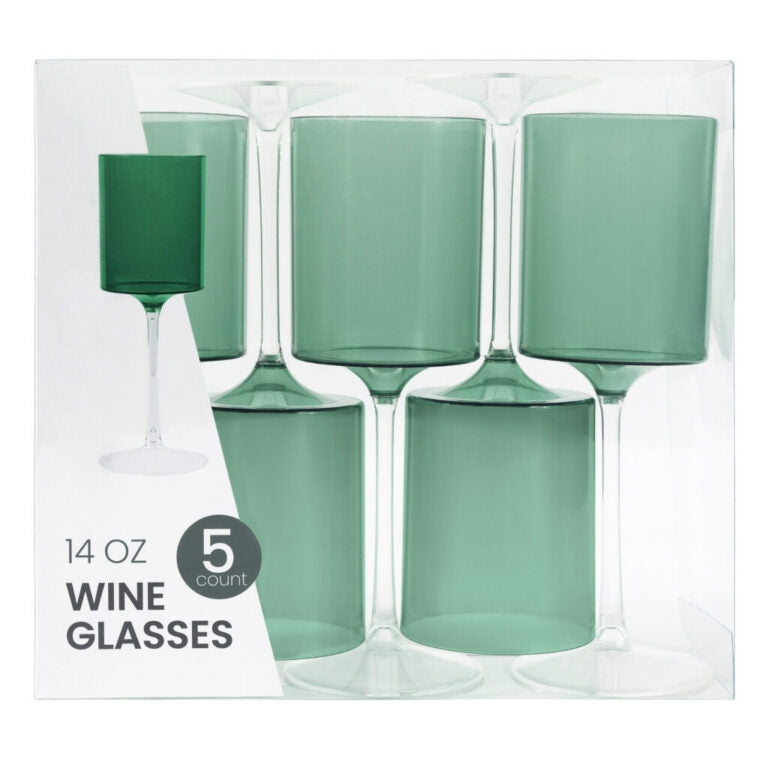 Two Tone Wine Glass 14oz Green/Clear- 5 Count - The Closeout Connection