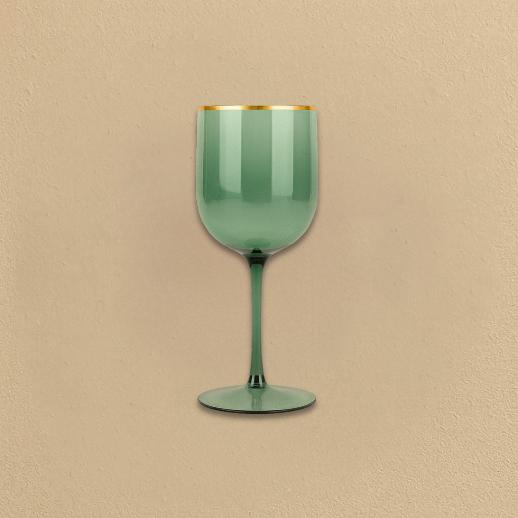 Green Gold Rim Wine Glasses- 5 Count