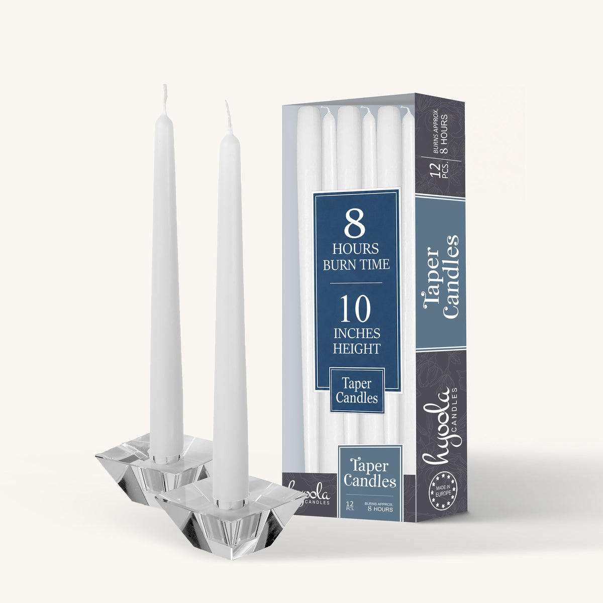 Hyoola Taper Candles 10 Inch 12 Pack, White - The Closeout Connection #Color_White